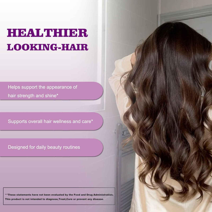 Woman with long, wavy brunette hair showcasing hair strength and shine.