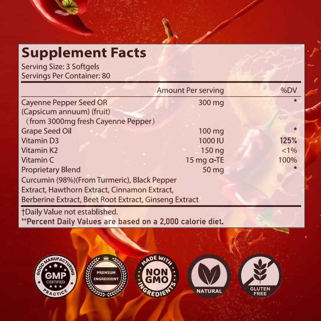 Cayenne Pepper 12-in-1 Softgels – Heart & Vein Support