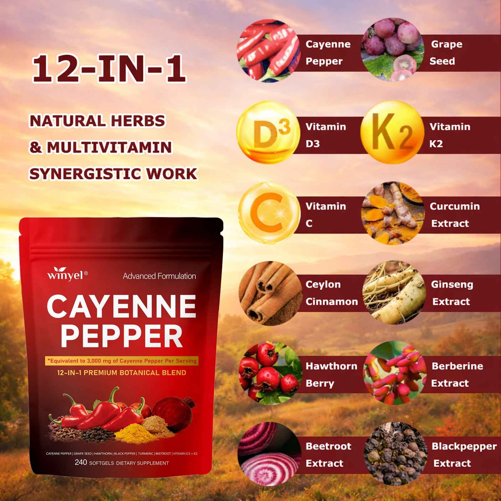 Cayenne Pepper 12-in-1 Softgels – Heart & Vein Support