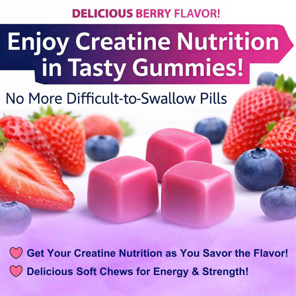 Creatine Monohydrate Gummies – Sugar Free, Berry, 36 Ct