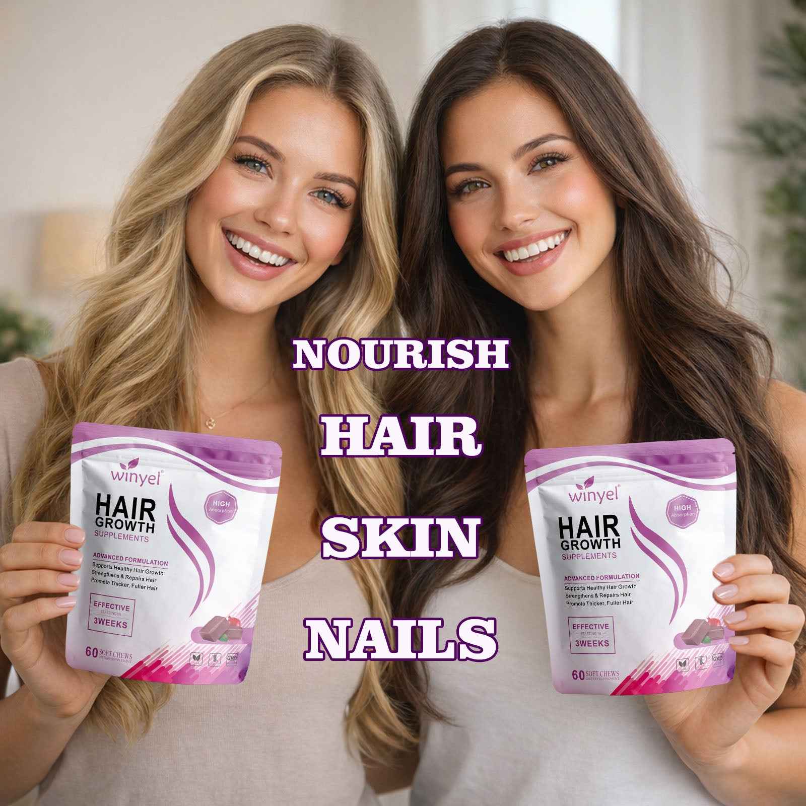 Hair Vitamins with 10,000mcg Biotin – Mixed Berry, 60 Chews