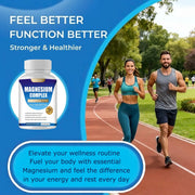 Advertisement for magnesium complex supplement with people running on a track