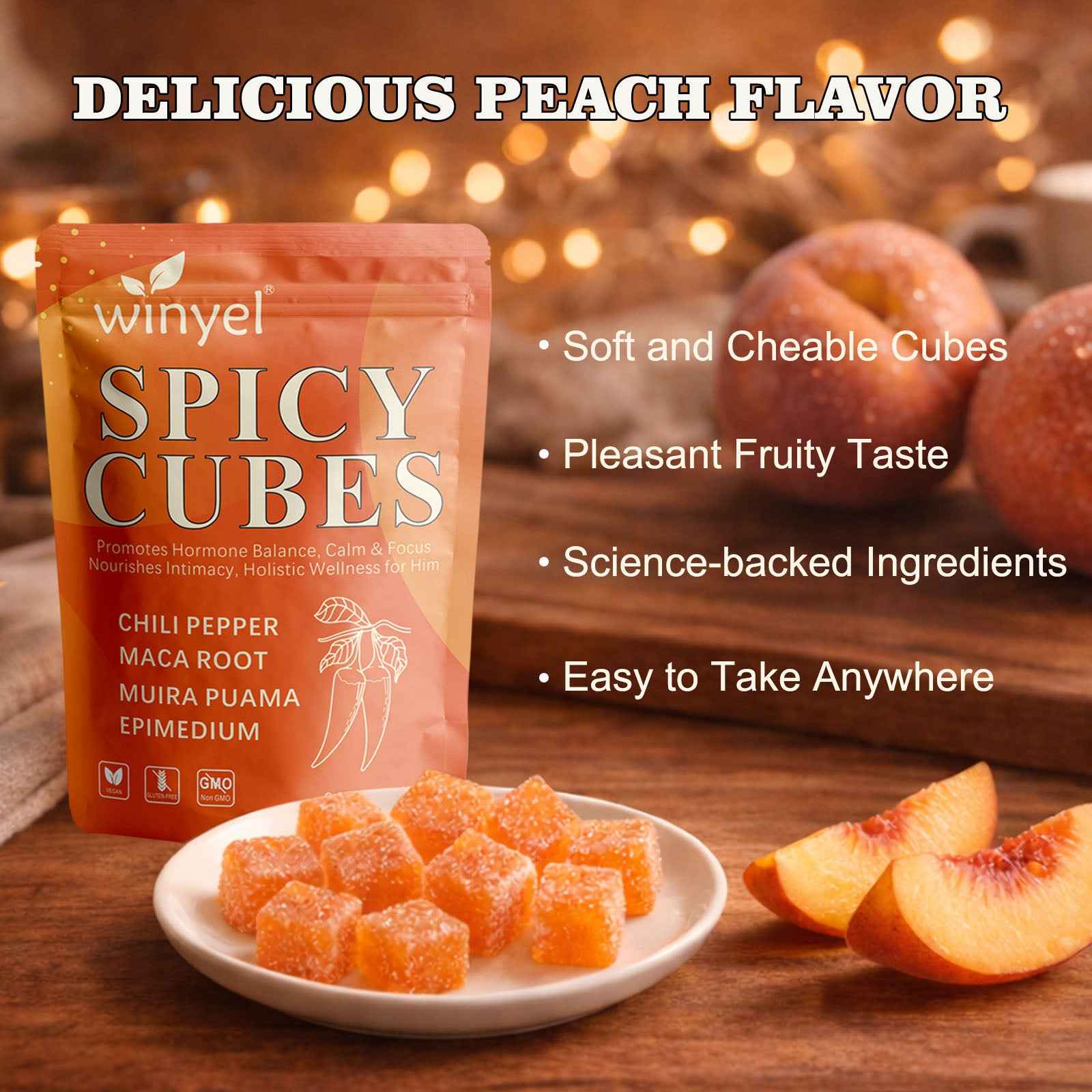 Spicy Cubes Hot Peach Gummies – Energy, Mood & Vitality