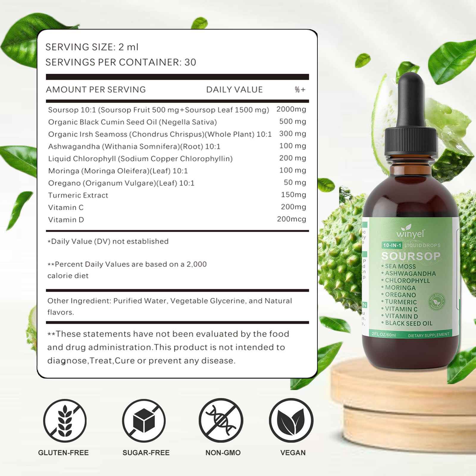 Soursop Bitters Drops with Sea Moss & Moringa – 2 Fl Oz