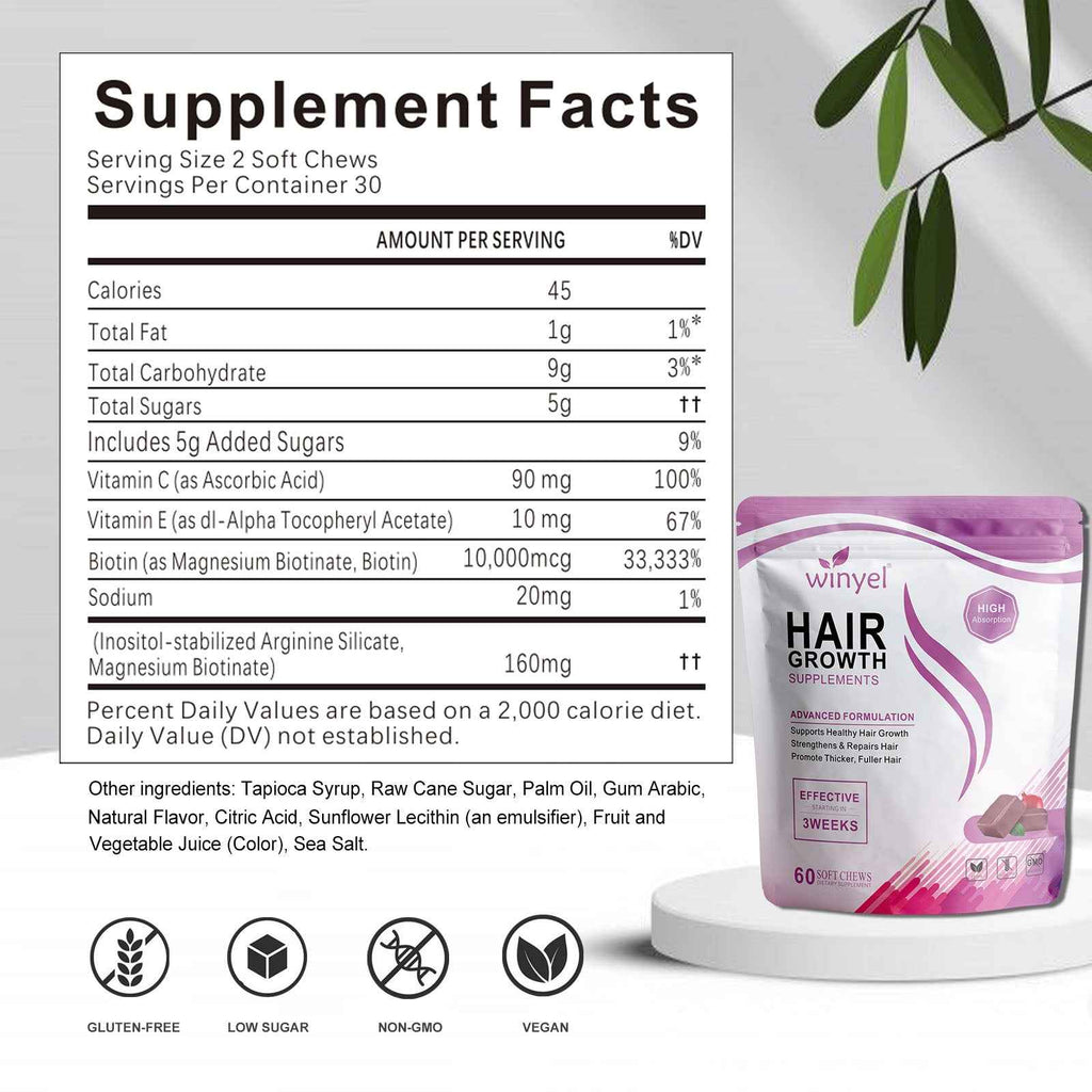 Hair Vitamins with 10,000mcg Biotin – Mixed Berry, 60 Chews