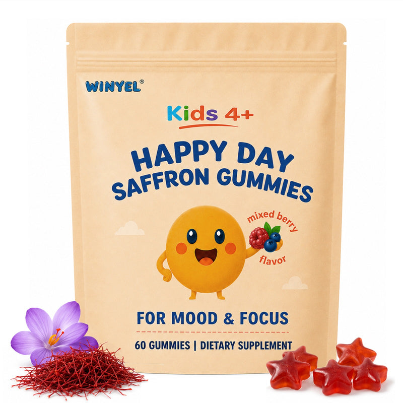 WINYEL Happy Day Saffron Gummies for Kids 4+ — 60-count mixed berry pouch