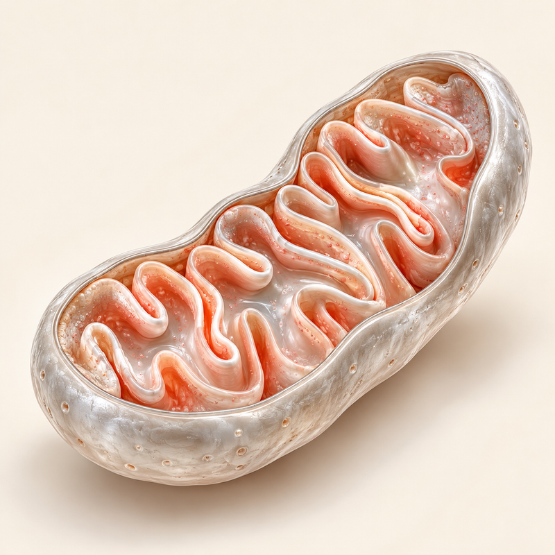 Pearl and coral scientific illustration of a mitochondrion.