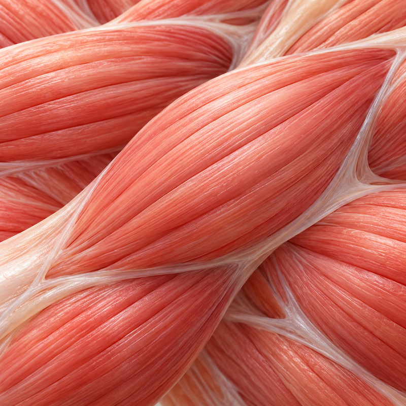 Scientific illustration of coral-colored skeletal muscle fibers.